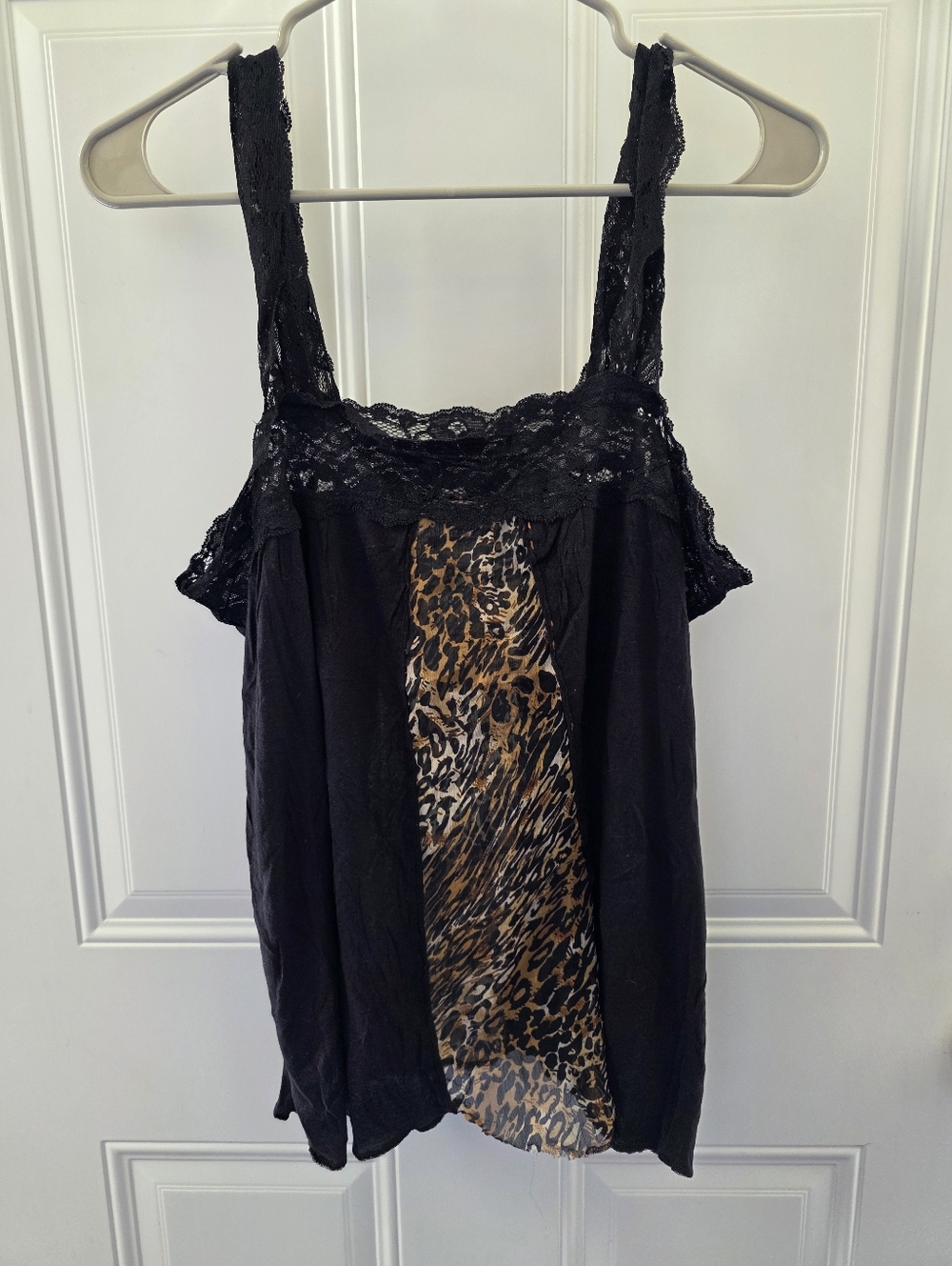 Daytrip Black Lace Tank with Leopard Print Panel Size Large